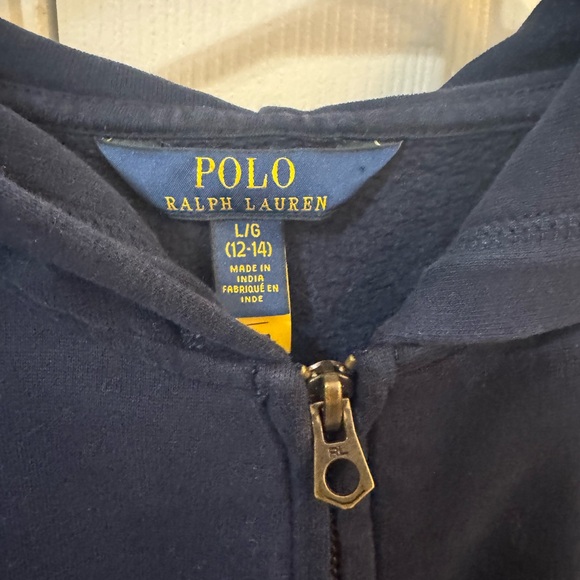 Polo Ralph Lauren Boys Navy Full Zip Hoodie Sweatshirt Size L 12-14 Pony Logo - Picture 2 of 6